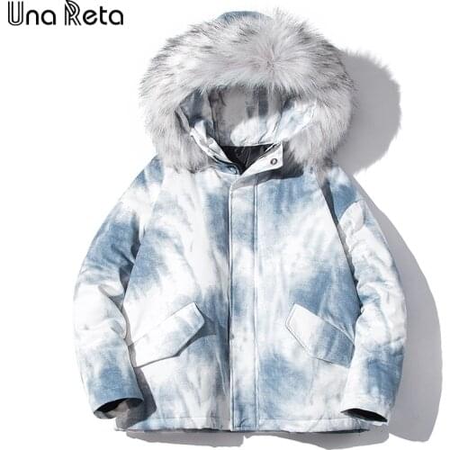 Una Reta Tie Dye Men Jacket New Winter Coat Men Clothing Cotton Parkas With Fur Hooded Plus Size Mens Jacket