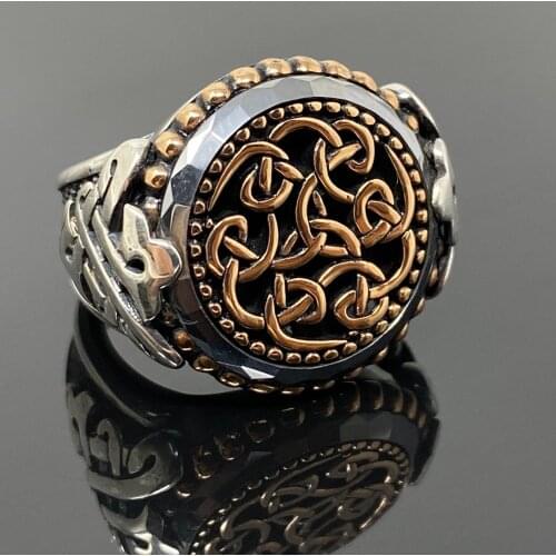 925 Sterling Silver Ring Chain Motif Zircon Stone Ornaments Obsidian Neutral Ring Men Rings For Daily Collocation FashionJewelry