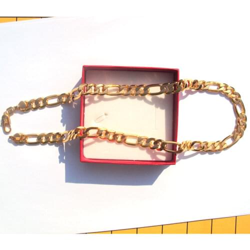 MENS NECKLACE STAMP 18 K SOLID GOLD FINISH PREMIUM QUALITY FIGARO LINK FINE CHAIN 24"