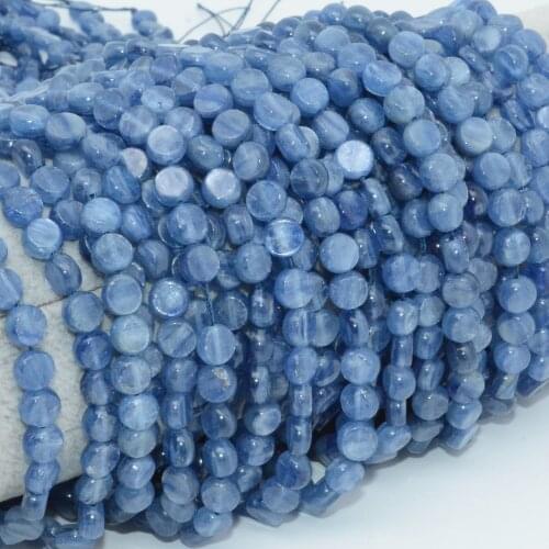 Natural Nice Blue Kyanite / Cyanite / Disthene Flat Round Beads 6mm