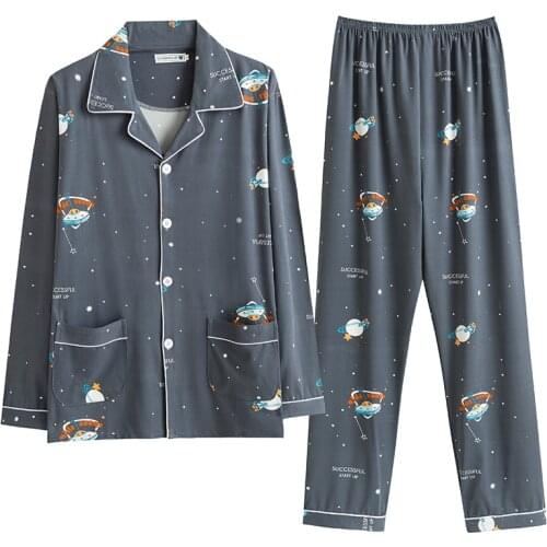 New Style Mens Pajamas Set Autumn Winter Soft Warm Cotton Men Pajamas Sets Long Sleeve Sleepwear Set Leisure HomeWear Clothes