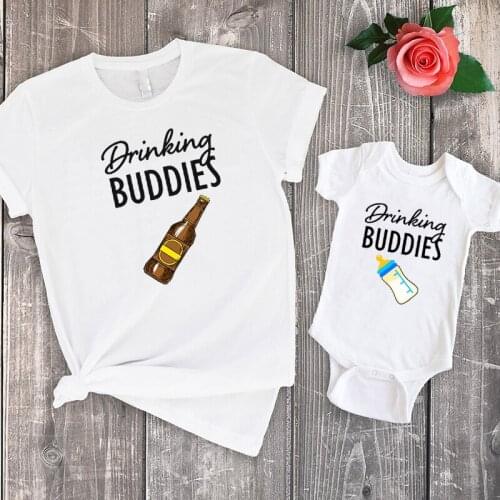Matching Outfits Family Shirt Father and Son Matching Tshirt Baby Girl Drinking Buddies Clothes Fashion