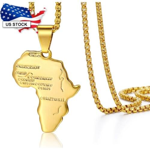 Mens Womens Africa Map Shape Pendant Yellow Gold Filled Pendant Necklace Box Link Chain New Fashion Jewelry Gifts LGP56