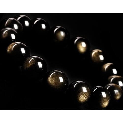 Natural Gold Obsidian Bead Bracelet Natural Glazed Stone Jewelry Making Unisex Accessories For Summer Flashing like cat eyes
