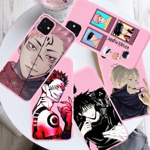 Cartoon Anime Jujutsu Kaisen Yuji Itadori Fushiguro Megumi Funda Pink Phone Case for Iphone 12 11 Pro X Xs Max XR 7 8 Plus Cover