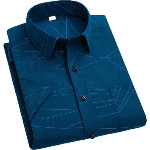 Aoliwen brand High quality men casual short-sleeved shirt spring summer new men striped plaid shirt comfortable short-sleeved