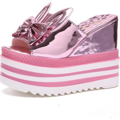 2020 Women Rabbit Ear Slides Summer Fashion Super 12CM High Heel Ladies Shoes Platform Thick Bottom Wedge Sandals Beach Slippers