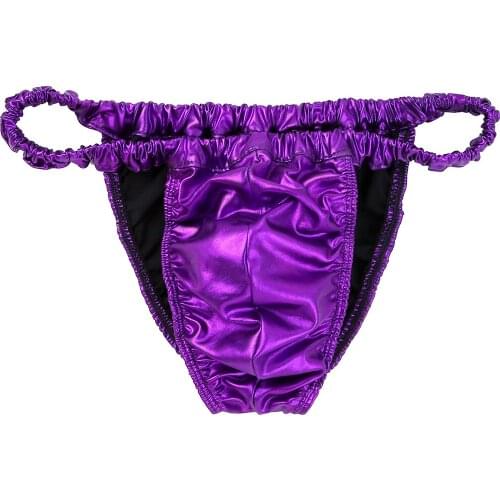 Sexy Latex Briefs Gay Men Low Rise Underwear Shiny Spandex & Latex Rubber Sexy Underwear Men Erotic Bulge Pouch Briefs underwear