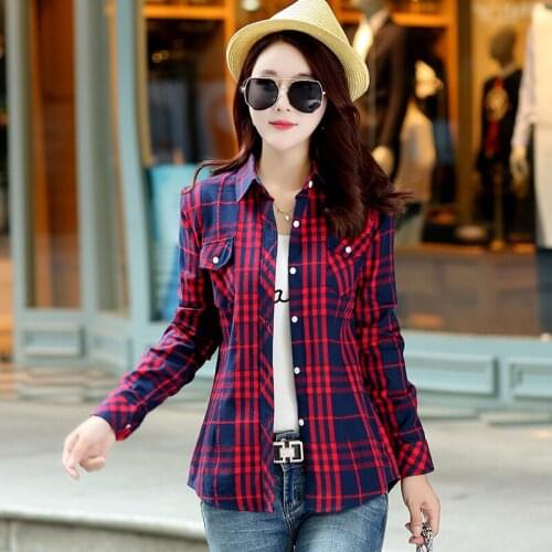 17 Colors 2021 Spring Autumn Plaid Cotton Shirt Women Blouses And Long Sleeve Tops Retro Cotton Lady Loose Outwear Primer Shirt