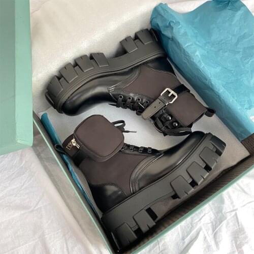 Black Punk Ankle Platform Motorcycle Martin Boots Women Lace up Chunky Heel Belt Buckle Pocket Designer Shoes Women