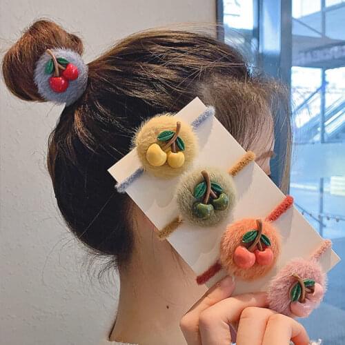 Lady Hair Rings Accessories Ties Autumn Winter Plush Cherry Head Rope Handmade Headdress Kids Girls Cute Elastic Rubber Bands