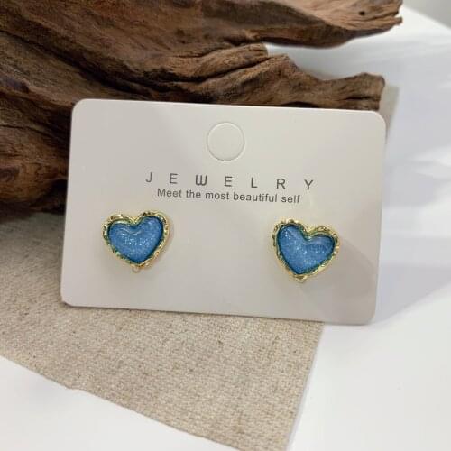 New Ins Blue Starry Dream Love Heart Earring Creative Simple Heart Stud Earrings For Women Girls Fashion Jewelry Gift