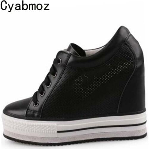 Cyabmoz Fashion Women Sexy High heels Platform Shoes Hollow out Lace up Height increasing Ladies Casual Shoes Tenis feminino