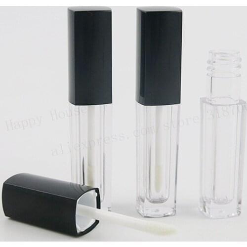 100pcs x Empty 2.5ml Cute Square Lipstick Tube Lip Balm Bottles Lipbrush Makeup Tools Lip Gloss Container With Brush Black Lids
