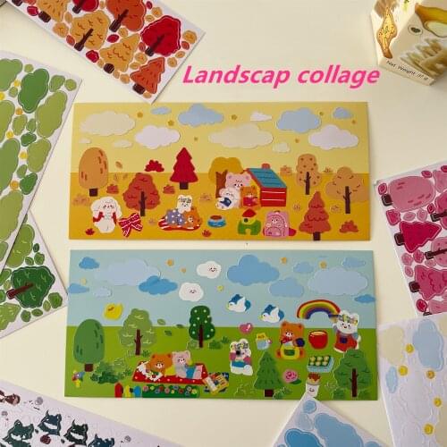 12Kinds Korea Cloud Bear Landscaping Sticker DIY Scrapbooking Bottom Collage Phone Album Diary Happy Planner Gift Decoration