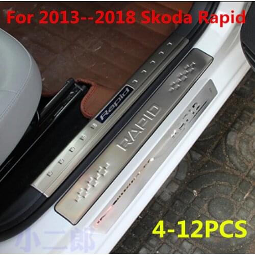 304 stainless steel Internal + external Scuff Plate/Door Sill For 2013--2018 Skoda Rapid 4pcs -12PCS Car styling