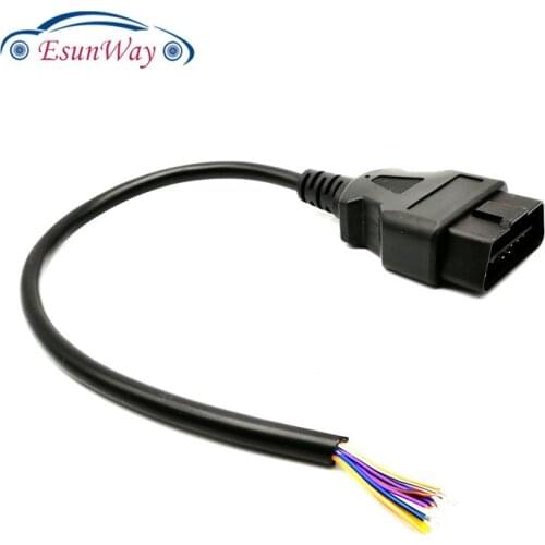 5pcs/Lot! OBD2 16pin Male Connector to Open OBD Cable OBDII OBD-ii ODB2 16 pin ELM327 OBD 2 Adaptor Car Scanner Connector