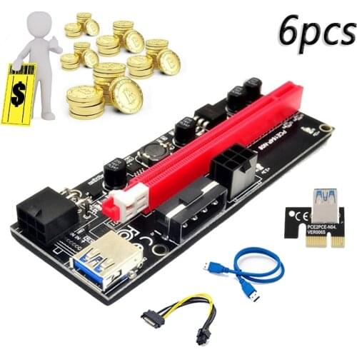 6pcs PCI-E Pcie Riser 009S PCI E X16 PCI Express 6Pin To SATA 1X 16X USB3.0 Extender GPU Dual 6Pin Adapter Card For BTC Mining