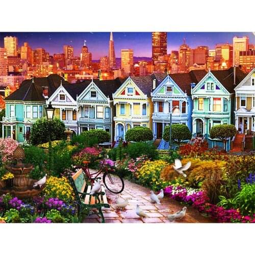 KAMY YI Landscape House Lawn Night View Diamond Painting Cross Stitch 5D Diy Embroidery Full Diamond Mosaic Art Home Decoration