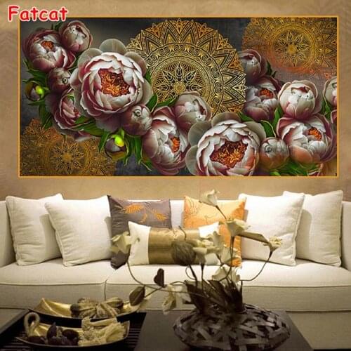 Diamond Painting Golden Mandala and Rose Flower Full Square Round Mosaic 5D Diy Diamond Embroidery Cross Stitch Home Decor PP677