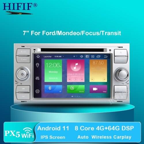 IPS Car Multimedia Player GPS Android11 2 Din For Ford/Mondeo/Focus/Transit/C-MAX Auto Radio Bluetooth DVR Autoradio DSP DVD DVR