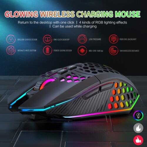 New USB Wireless Gaming Mouse 1600 DPI Rechargeable Optical Honeycomb Hollow Ergonomical Computer Mouse Gamer Mice For PC Laptop