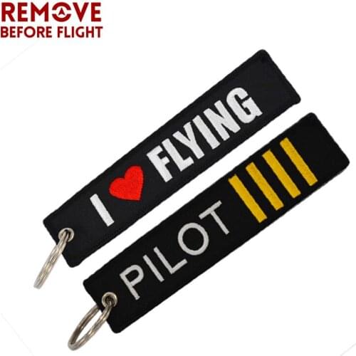 2PCS Remove Before Flight Key Chain Embroidery Pilot I Love Flying Key Ring Luggage Tag Label Motorcycles Car Jewelry Keychain