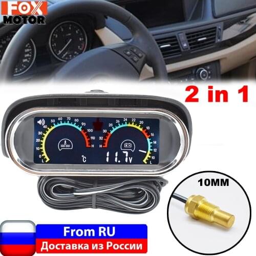 Digital Horizontal 2 in 1 LCD Water Temp Temperature Sensor 10mm 1/8 Voltmeter Volt Gauge 12V/24V For Car Truck Motorcycle