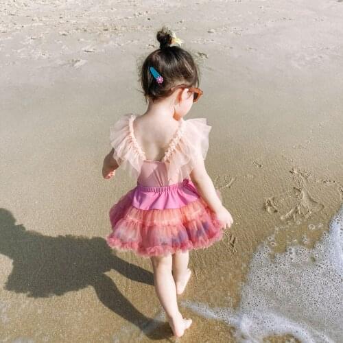 Toddler Infant Baby Girls Tutu Dress Bikini Swimsuit One-Piece Summer Hawaii Beach Quick-Drying Swimwear Swimming Costume