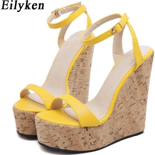 Eilyken 2021 New Yellow Sandals High Heel Leisure Platform Wedges Shoes Sexy Buckle Female Women Summer Sandals Size 35-40