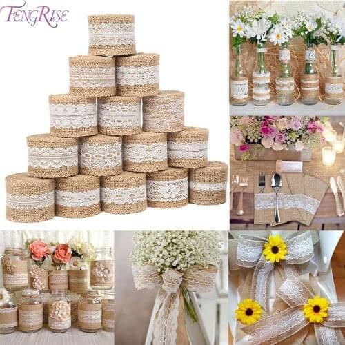 FENGRISE Natural Jute decoration For Wedding Decoration Jute Ribbon Vintage Rustic Wedding Decor Jute Burlap Roll Home Deco