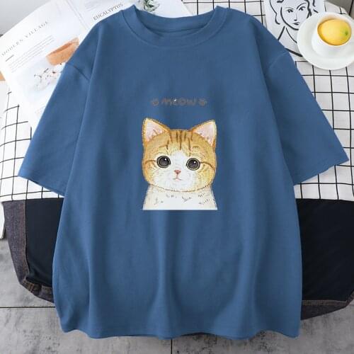 Cute Big Face Cat Printed T-Shirts For Women Fashion All-Match Streetwear Fitted Breathable Clothes Loose Home WomenS Tshirt