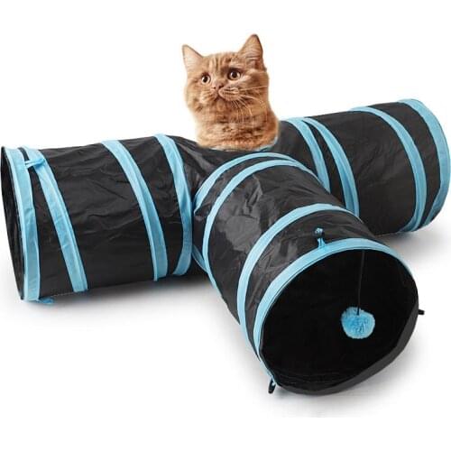 Games For Cats Tunnel Ferret Cats Products For Pets Cats Accessories Cat Tube 2 Holes Play Tubes Balls Collapsible Crinkle Toys