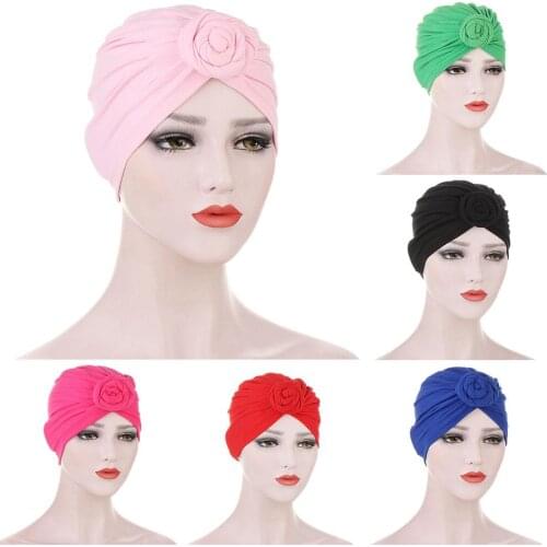 Indian Women Hijab Turban Hat Head Scarf Hair Loss Cover Cancer Chemo Cap Muslim Islamic Beanie Bonnet Stretch Headwear Hat Caps