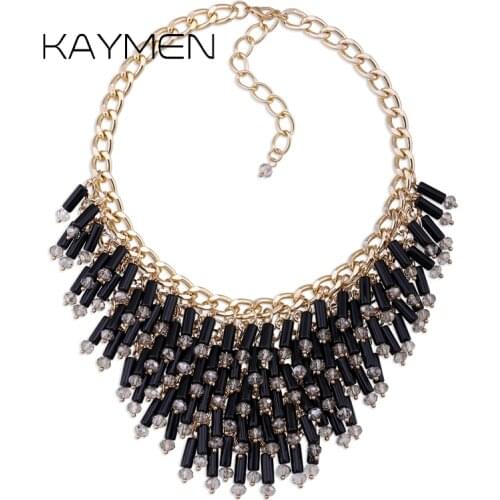KAYMEN Especial Luxury Handmade Bohemian Pendant Chokers Necklace for Women Beads Crystals Necklace Golden Plated Party Jewelry