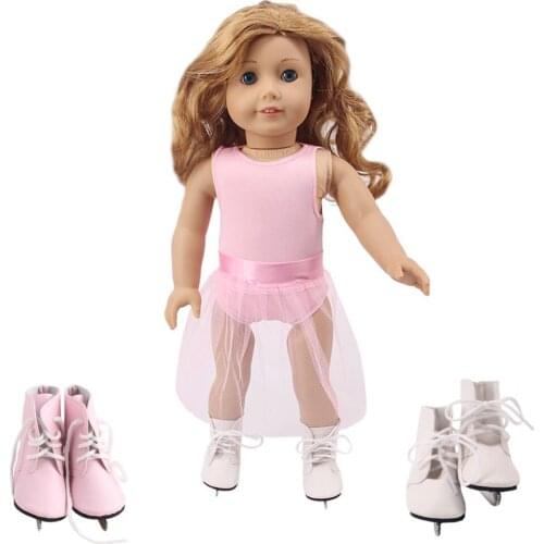 Doll Ice Skates Shoes White Pink Shoes For 18Inch American Doll Clothes for 43cm Baby New Bron Dolls Our Generation Girl`s Toy