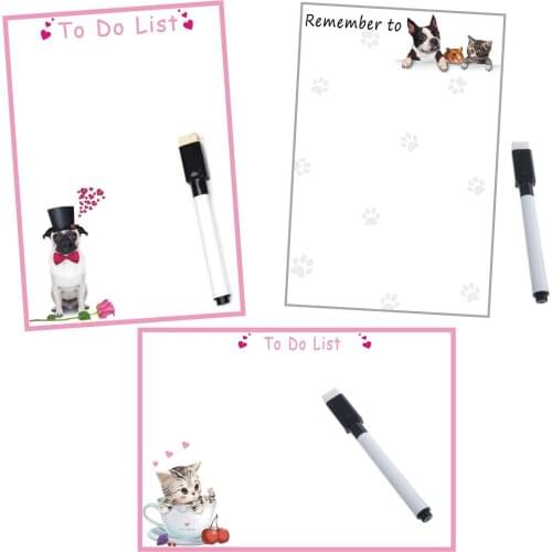 Dry Wipe Magnetic Whiteboard Remind Message Board Memo Pad Fridge Magnets Cartoon Pets Dog Cat Sheet Planner Note Kitchen Home