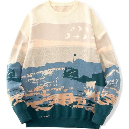 Men Harajuku Moutain Winter Sweaters 2021 New Pullover Mens Oversized Korean Fashion Sweater Women Vintage Clothes Male Top