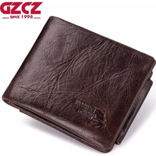 GZCZ 2019 Male Purse For Men Genuine Leather Mens Wallets Thin Male Wallet Card Holder Cowskin Soft Zipper Poucht Mini Purses