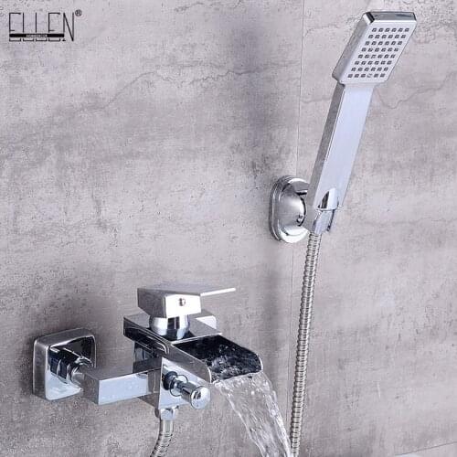 Wall mounted waterfall bathtub faucet bath shower Classic Chrome Plated faucets hot and cold solid brass with hand shower 5036