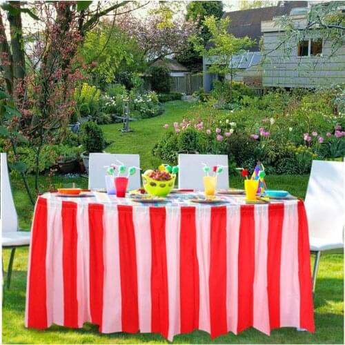 Disposable Table Skirts for Wedding Party Decoration Baby Shower Birthday Banquet Party Red and White Stripes Table Skirt Cover