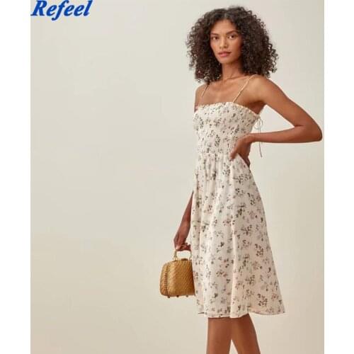 Summer Sexy Sling Dress Women Vintage Prairie Chic Floral Print Dress Female Sleeveless Midi Holiday Chiffon Vestido