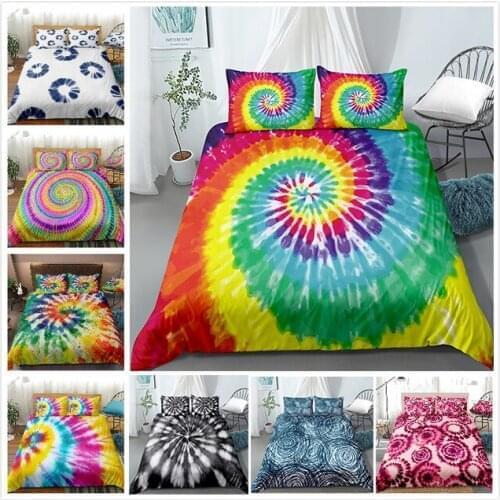 Tie Dye Bedding Rainbow Tie Dyed Duvet Cover Set Red Yellow Blue Bedding Sets Queen Home Textiles 3pcs Green Purple Dropshipping