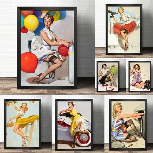 Sexy Pin Up Girl Retro Poster Printed Sexy Lady Canvas Painting Wall Art Posters and Prints for Bedroom Living Room Home Decor