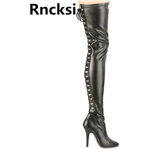 Rncksi Wonderheel New 12cm Ultra Thin Metal heel Extreme high heel Matte Leather sexy Wonder Girls Nightclub Lace Up Over Boots