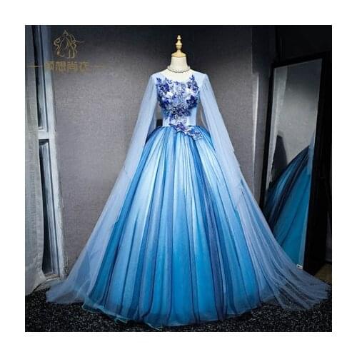 100%real light blue wing sleeve ball gown luxury court Medieval dress Renaissance Gown Royal Sissi victoria dress