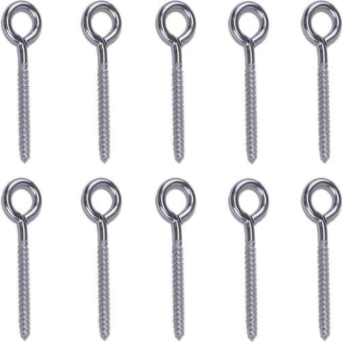 10 Pack Stainless Steel Eye Shape Screws Metal Hook Wood Terminal Ring Eyelet Hooks Self Tapping Screws M6 Retail