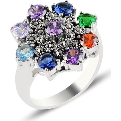 Silver 925 Sterling Mixed Zircon & Marcasite Ring