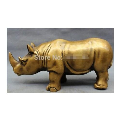 11" Lucky Chinese Bronze Reptiles Bull Ox Rhino Rhinoceros Horn Statue Figurine