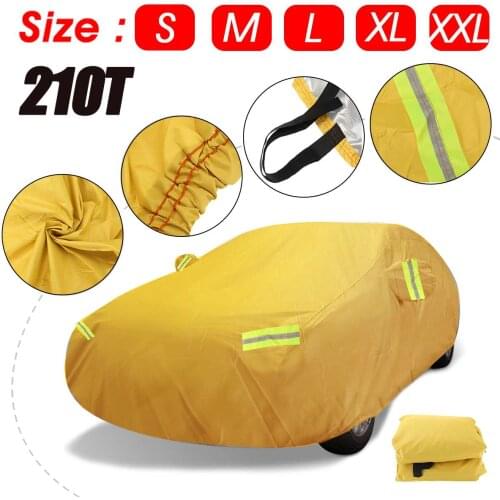 210T Universal Full Car Cover For Sedan SUV Snow Cover Yellow Waterproof Anti UV Scratch Protector Case with Reflective Strip